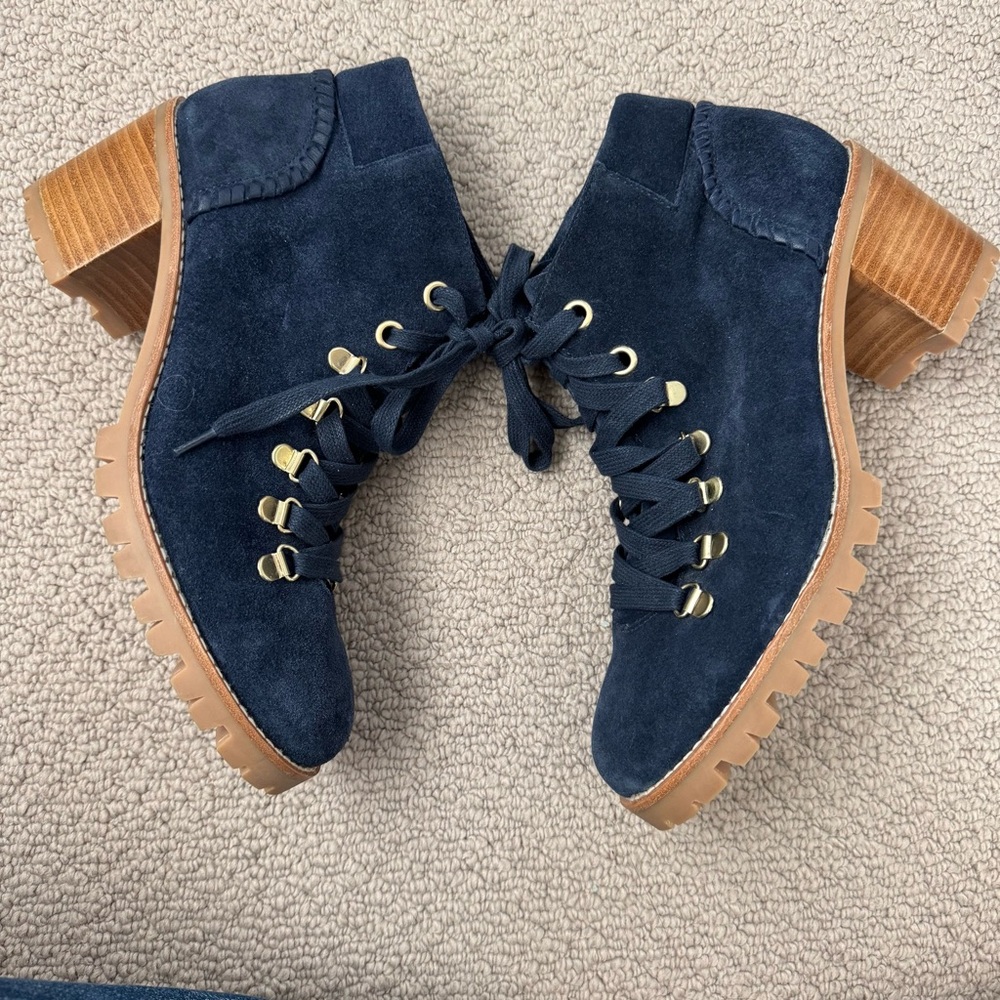 Jack Rogers Blue Suede Lace-up Heeled Boots size 8M
